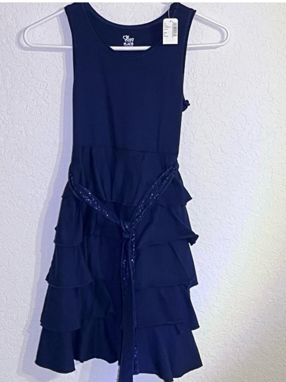 NWT The Children's Place Girls Navy Blue Sequin Belt Tiered
Ruffle Dress L 10/12 - Picture 3 of 11